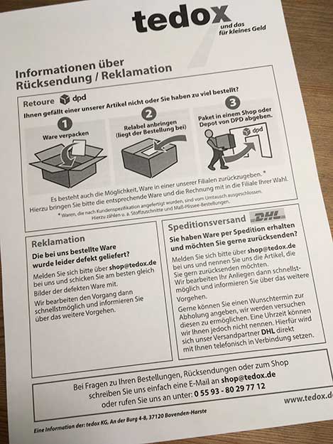 Informationen zur Rücksendung