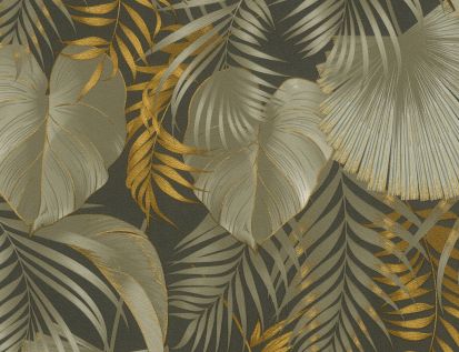 Vliestapete Blume Grün-Gold