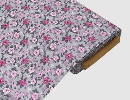 Dekostoff Blume Grau, Pink