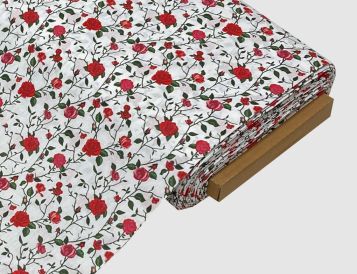 Dekostoff Rose Weiß, Rot