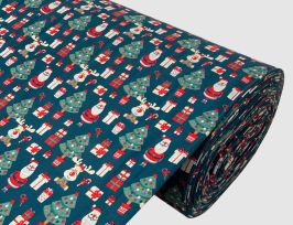 Abb. Alpenfleece Bäume, Rentiere, Geschenke Bunt
