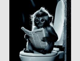 Abb. Bild Affe mit Zeitung auf Toilette