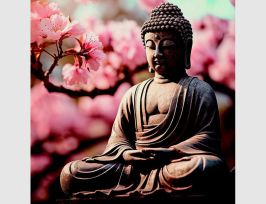 Abb. Bild Buddha Statue Kirschblüten