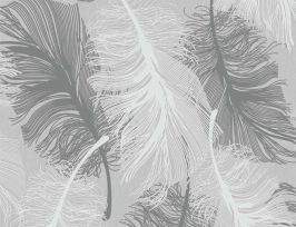 Abb. Vinyltapete Federmotiv Modern Grau, Weiß