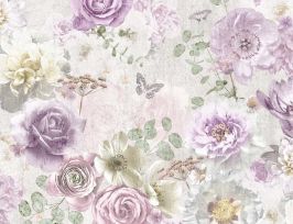 Abb. Papiertapete Blumen Aquarell Rosé, Creme