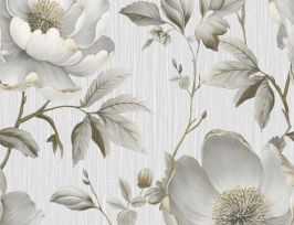 Abb. Papiertapete Große Blüten Beige, Grau