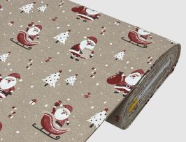 Abb. Dekostoff Weihnachtsmann Natur, Rot, Weiß
