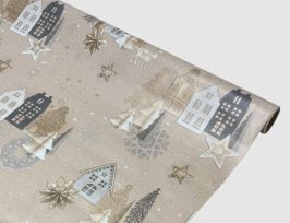Abb. Wachstuch Bäume, Häuser Beige