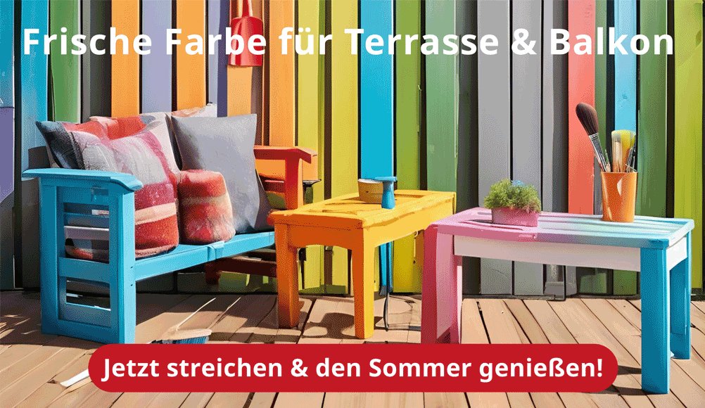 Frisch gestrichene Gartenmöbel in bunten Farben – Buntlacke im tedox Onlineshop shoppen und den Sommer farbenfroh genießen.