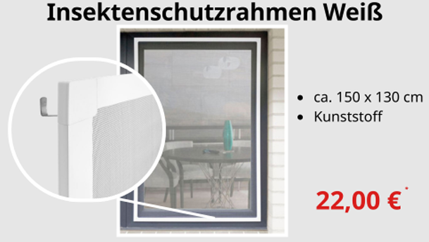 Insektenschutzrahmen Wei&szlig;, Kunststoff, ca. 150 x 130 cm f&uuml;r nur 22,00 Euro bei tedox kaufen