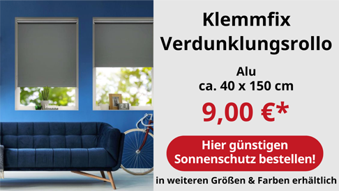 Klemmfix Verdunklungsrollo Alu 40x150 cm für 9 Euro - in weiteren Größen und Farben erhältlich