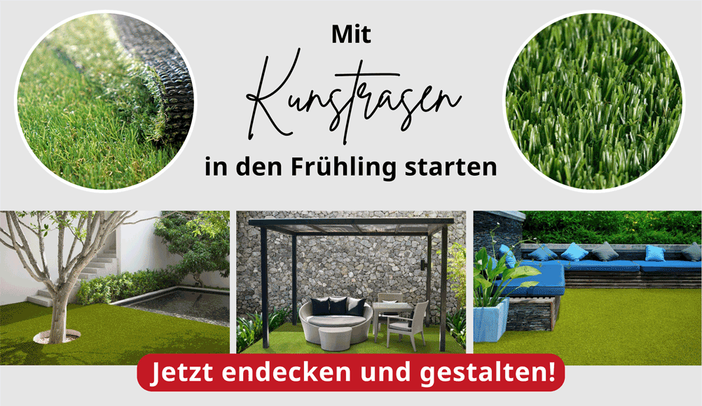 Shoppen Sie Kunstrasen auf Wunschlänge im tedox Onlineshop und machen Sie Ihren Outdoor-Bereich frühlingsfit!
