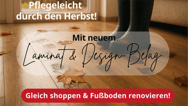 Blätter und nasse Fußabdrücke auf Laminatboden - pflegeleichten Bodenbelag für den Herbst bei tedox entdecken!
