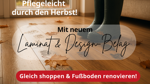Blätter und nasse Fußabdrücke auf Laminatboden - pflegeleichten Bodenbelag für den Herbst bei tedox entdecken!