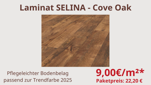Laminat Selina Cove Oak – pflegeleichter Bodenbelag passend zur Trendfarbe 2025 – Jetzt bei tedox shoppen!