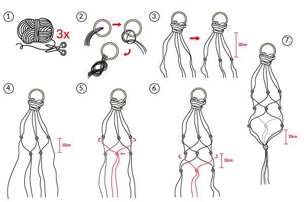 Makramee Blumenampel Anleitung Grafik