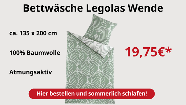 Bettwäsche Legolas in Grün-Weiß mit Wendemotiv aus 100 % Baumwolle – jetzt im tedox Online-Shop entdecken und sommerlich schlafen