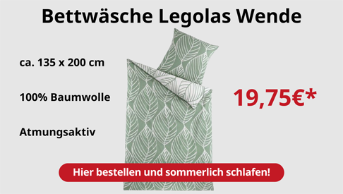 Bettwäsche Legolas in Grün-Weiß mit Wendemotiv aus 100 % Baumwolle – jetzt im tedox Online-Shop entdecken und sommerlich schlafen