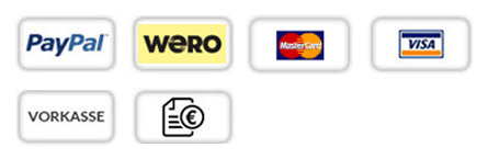 Zahlungsarten im tedox Online-Shop: PayPal, WERO (PAYONE), Kreditkarte (Mastercard, Visa), Vorkasse, Rechnungskauf (für Unternehmen)